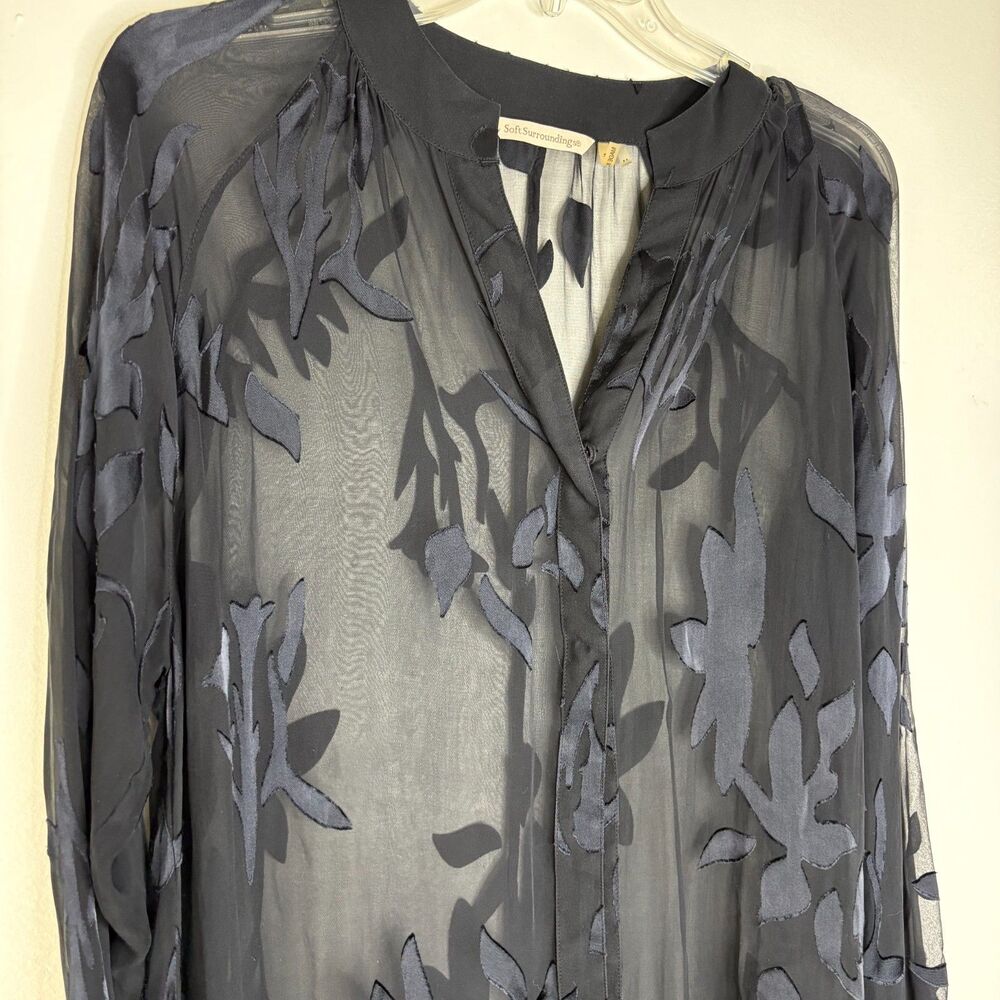 Soft Surroundings Silk Blend Floral Burnout Sheer Kimono Duster Black M - Picture 10 of 10